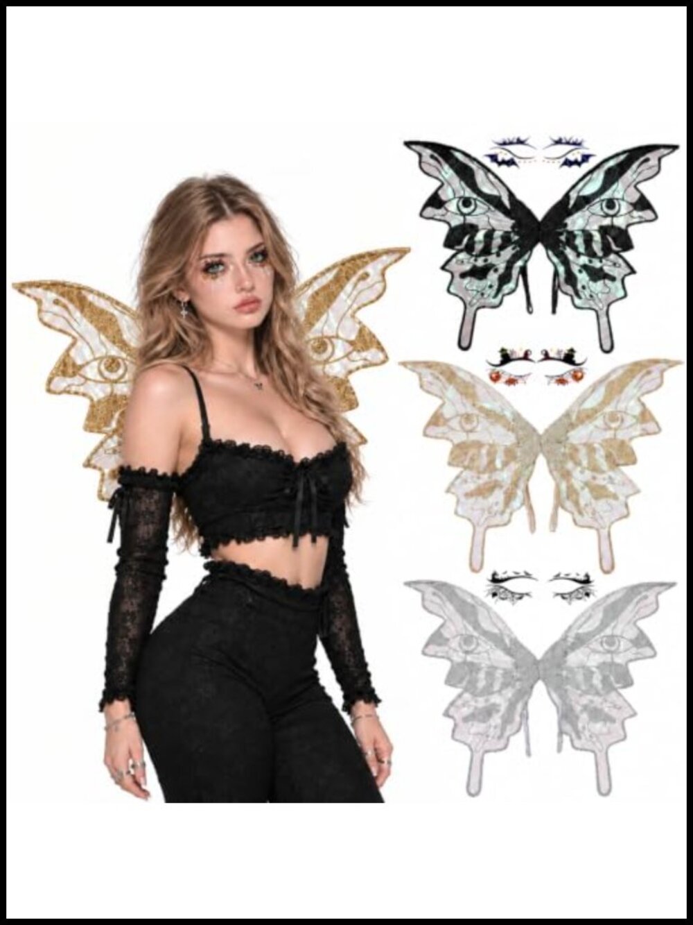 Fairy Wings Organza Cosplay Costume Accessory with Face Stickers